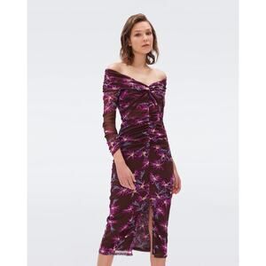 DIANE VON FURSTENBERG Clementine Mesh Dress Paris Floral Purple Sz XXS $454 3Q47